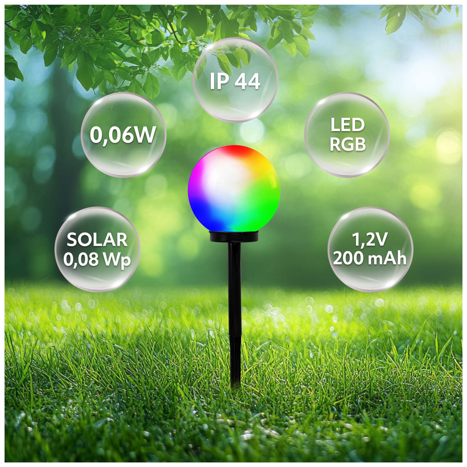 Lampa solarna ogrodowa RGB kula 20 cm LED – dekoracyjna lampa solarna - LAITICA