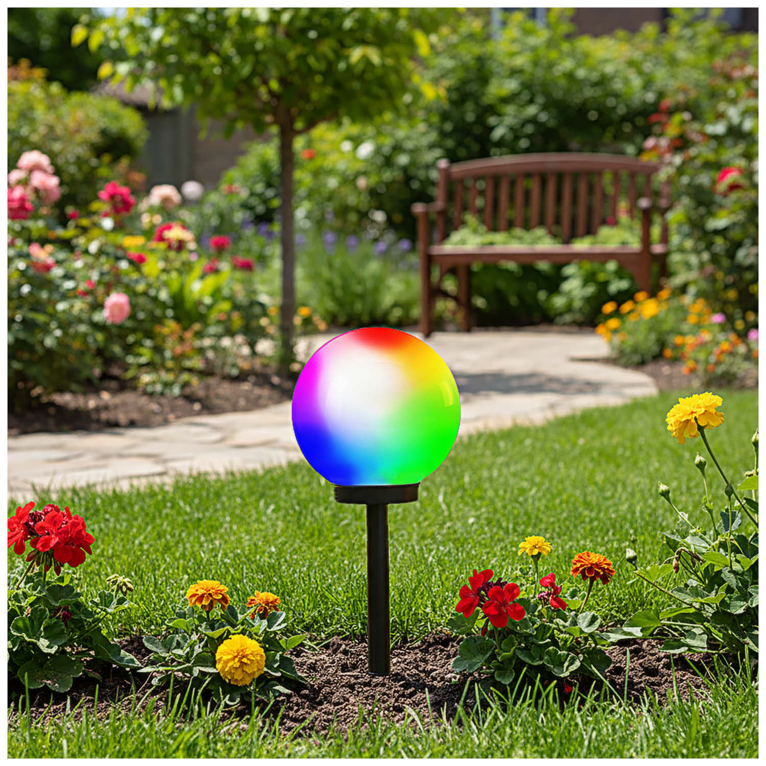 Lampa solarna ogrodowa RGB kula 20 cm LED – dekoracyjna lampa solarna - LAITICA
