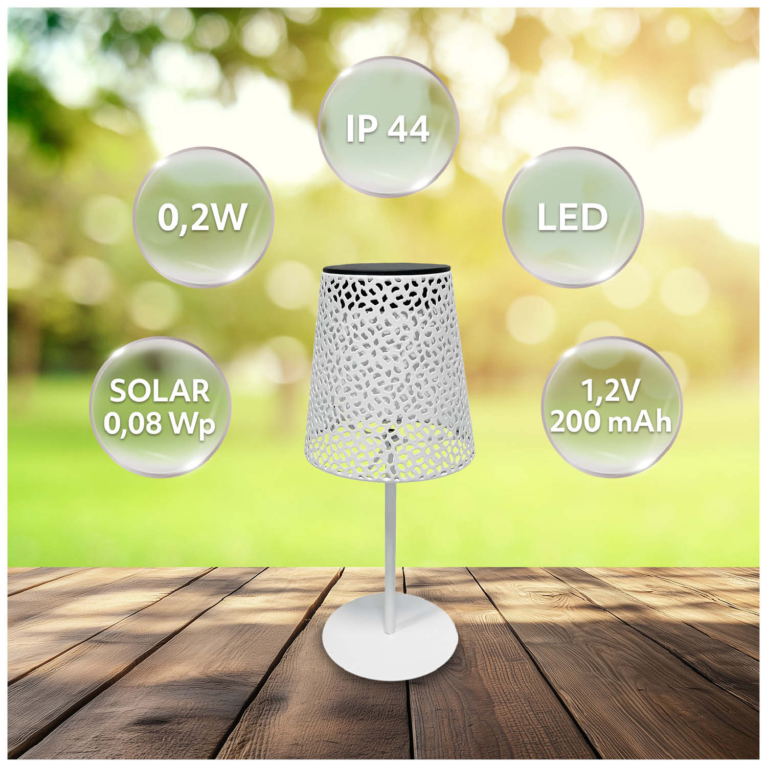 Lampa Solarna Stołowa LED Ażurowa Biała 4000K IP44 do Ogrodu Taras - LAITICA