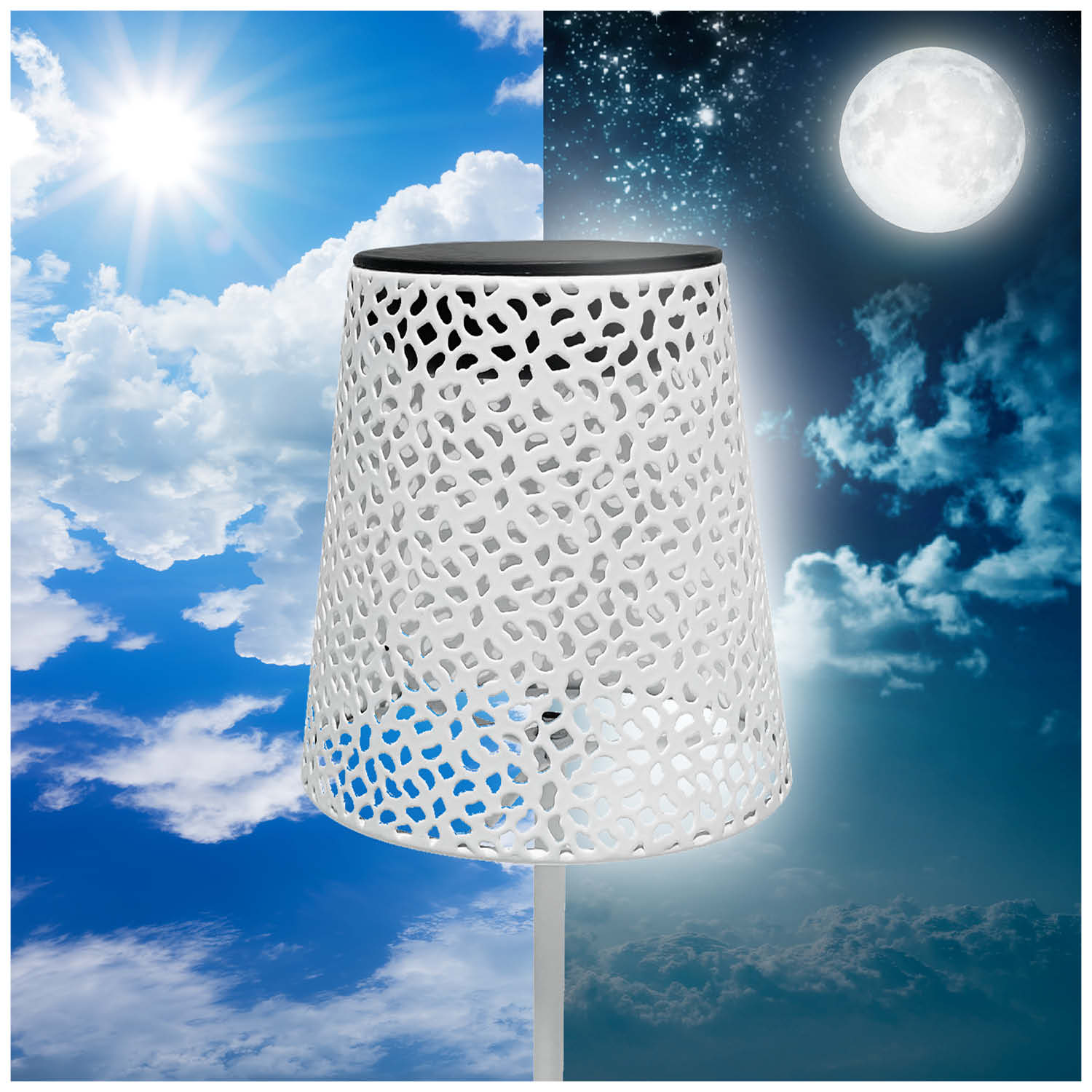 Lampa Solarna Stołowa LED Ażurowa Biała 4000K IP44 do Ogrodu Taras - LAITICA