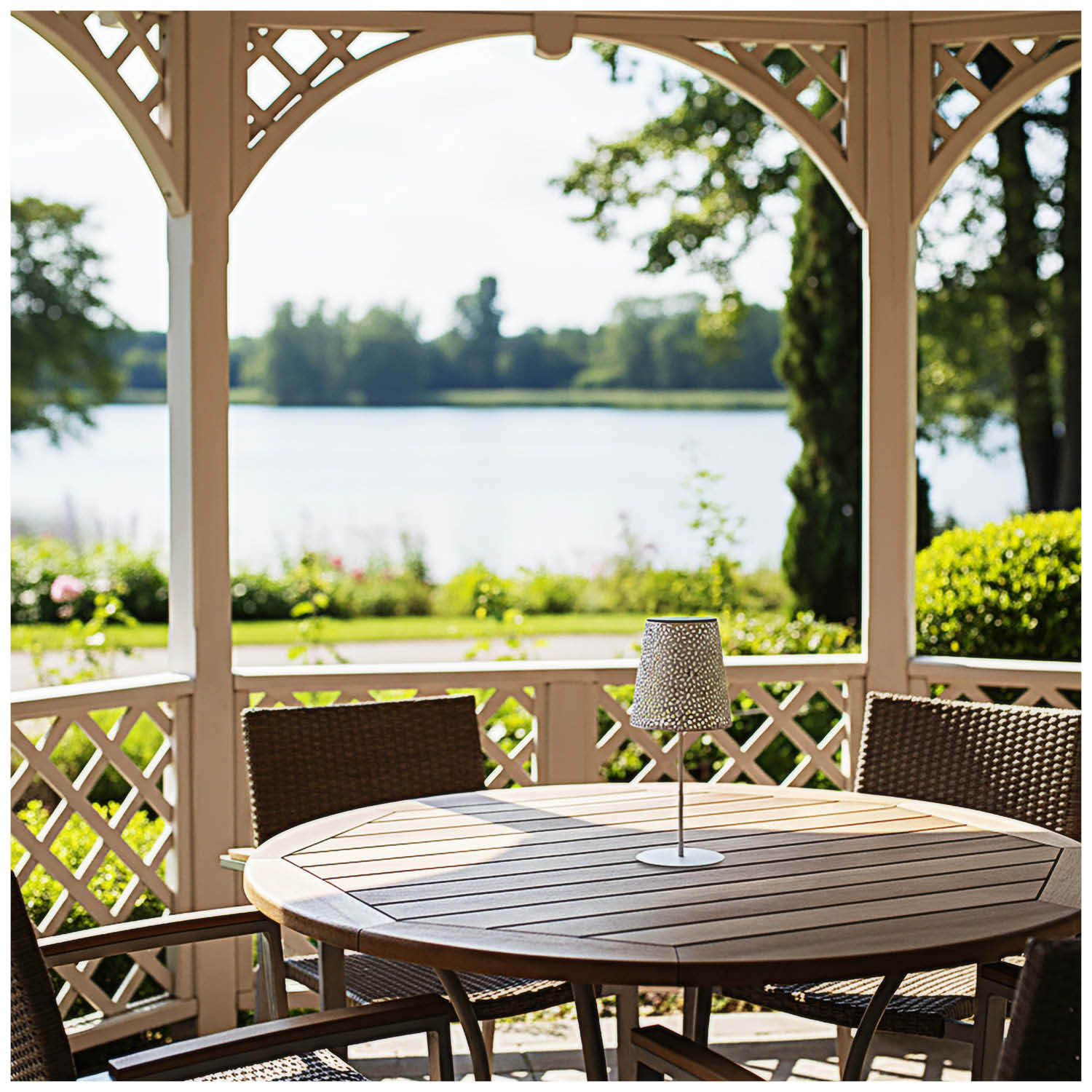 Lampa Solarna Stołowa LED Ażurowa Biała 4000K IP44 do Ogrodu Taras - LAITICA