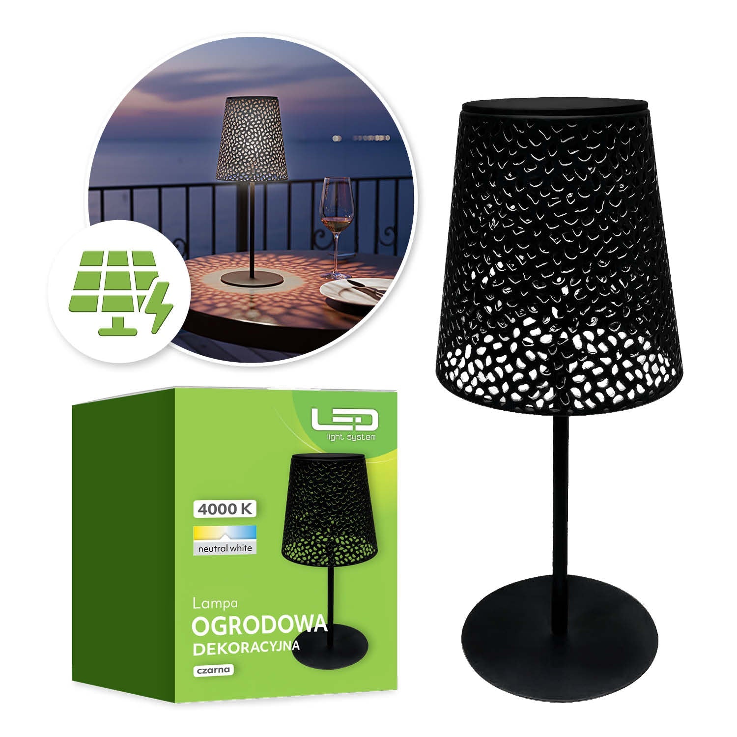 Lampa Solarna Stołowa LED Ażurowa Ogrodowa 4000K IP44 - LAITICA