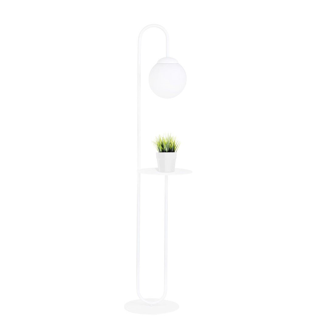 Lampa stojąca NICEA biała Z PÓŁKĄ styl skandynawski KLOSZ BIAŁY 1xE14 - LAITICA