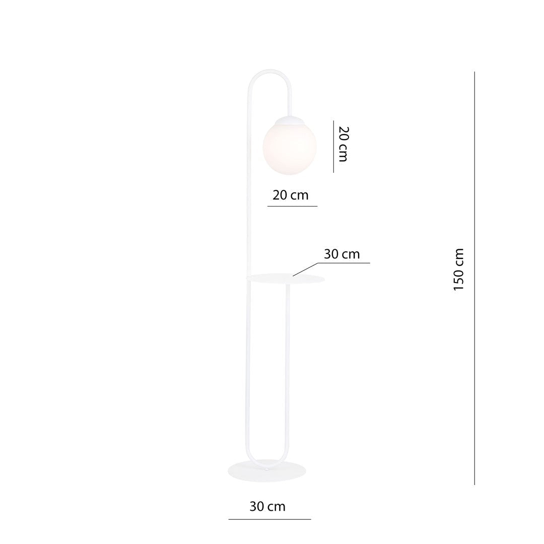 Lampa stojąca NICEA biała Z PÓŁKĄ styl skandynawski KLOSZ BIAŁY 1xE14 - LAITICA