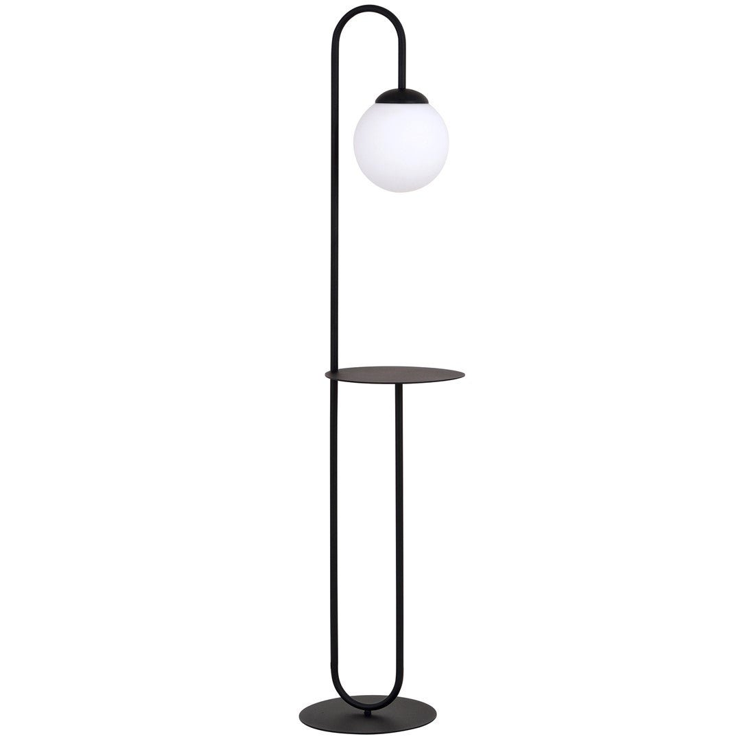 Lampa stojąca NICEA czarna Z PÓŁKĄ styl skandynawski KLOSZ BIAŁY 1xE14 - LAITICA