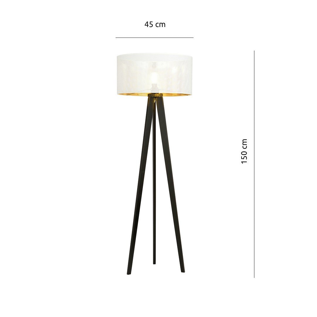 Lampa stojąca OLIMPIA biało - złota OKRĄGŁY ABAŻUR 1xE27 podłogowa trójnóg - LAITICA