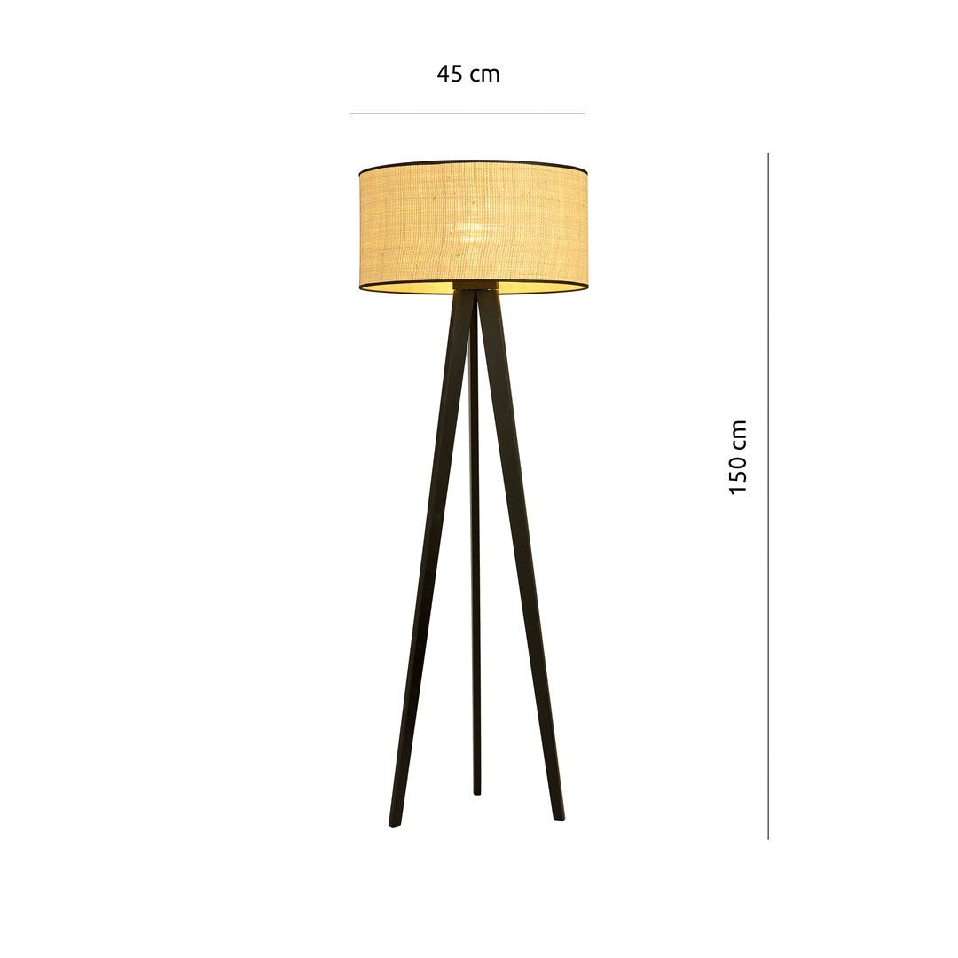 Lampa stojąca OLIMPIA brązowa RATTAN OKRĄGŁY ABAŻUR 1xE27 podłogowa trójnóg - LAITICA
