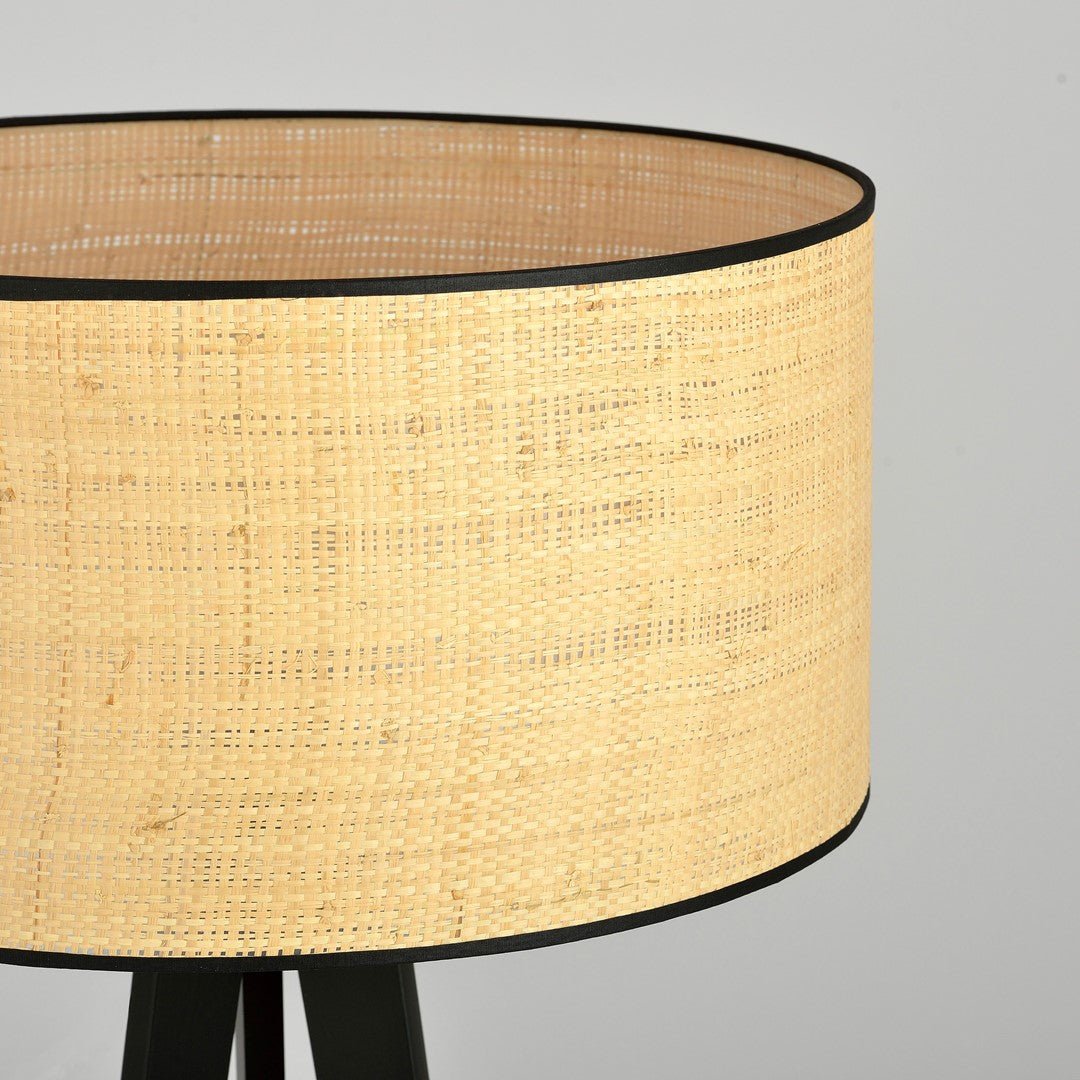 Lampa stojąca OLIMPIA brązowa RATTAN OKRĄGŁY ABAŻUR 1xE27 podłogowa trójnóg - LAITICA
