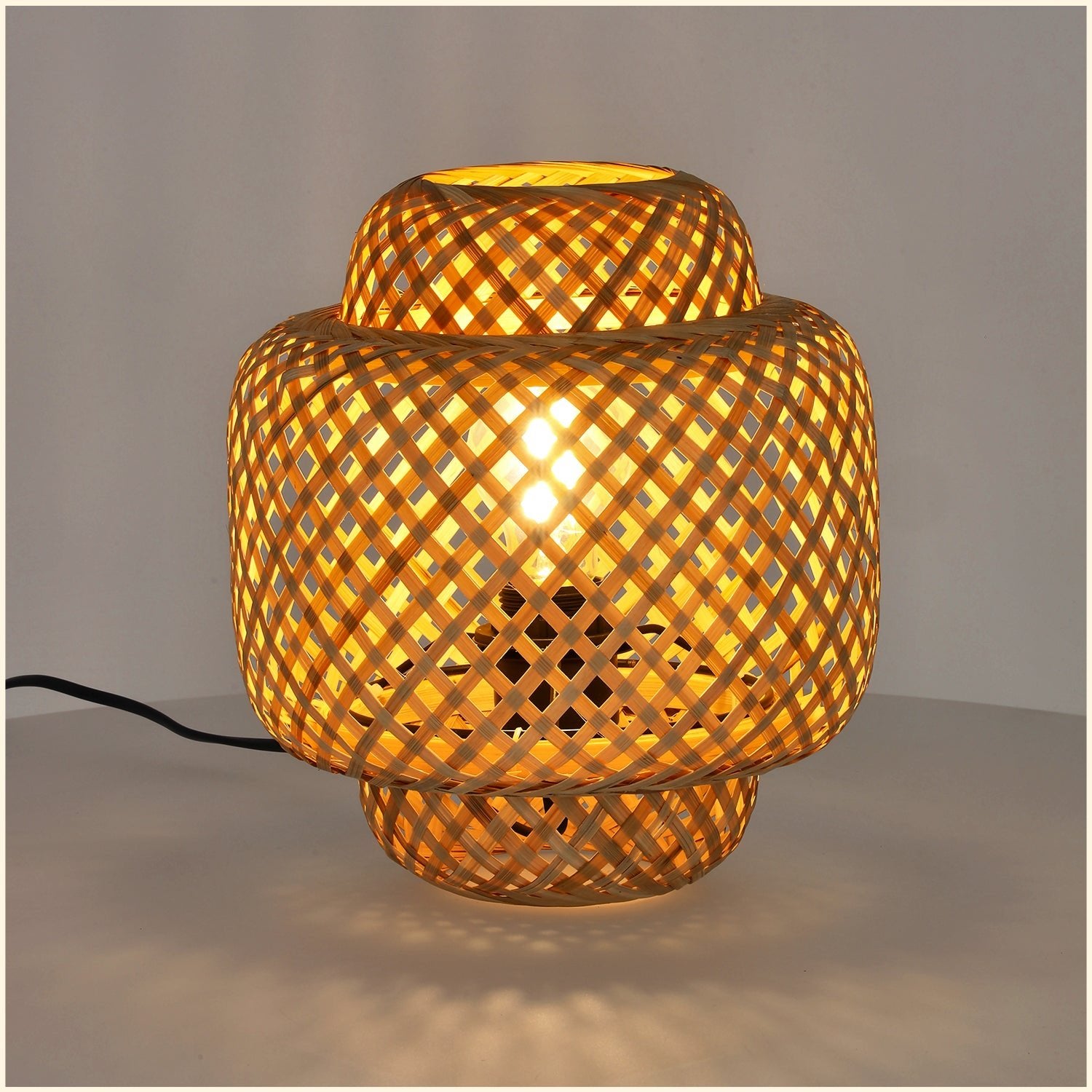 Lampa stołowa mała BOHO BONN MINI 22cm pleciona BAMBUSOWA naturalna 1xE27 - LAITICA