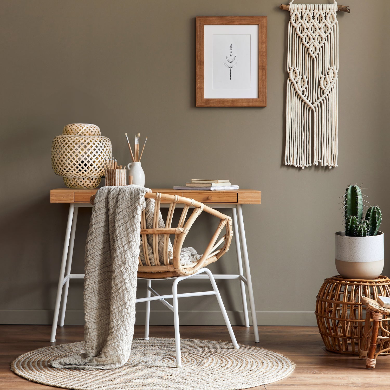 Lampa stołowa mała BOHO BONN MINI 22cm pleciona BAMBUSOWA naturalna 1xE27 - LAITICA