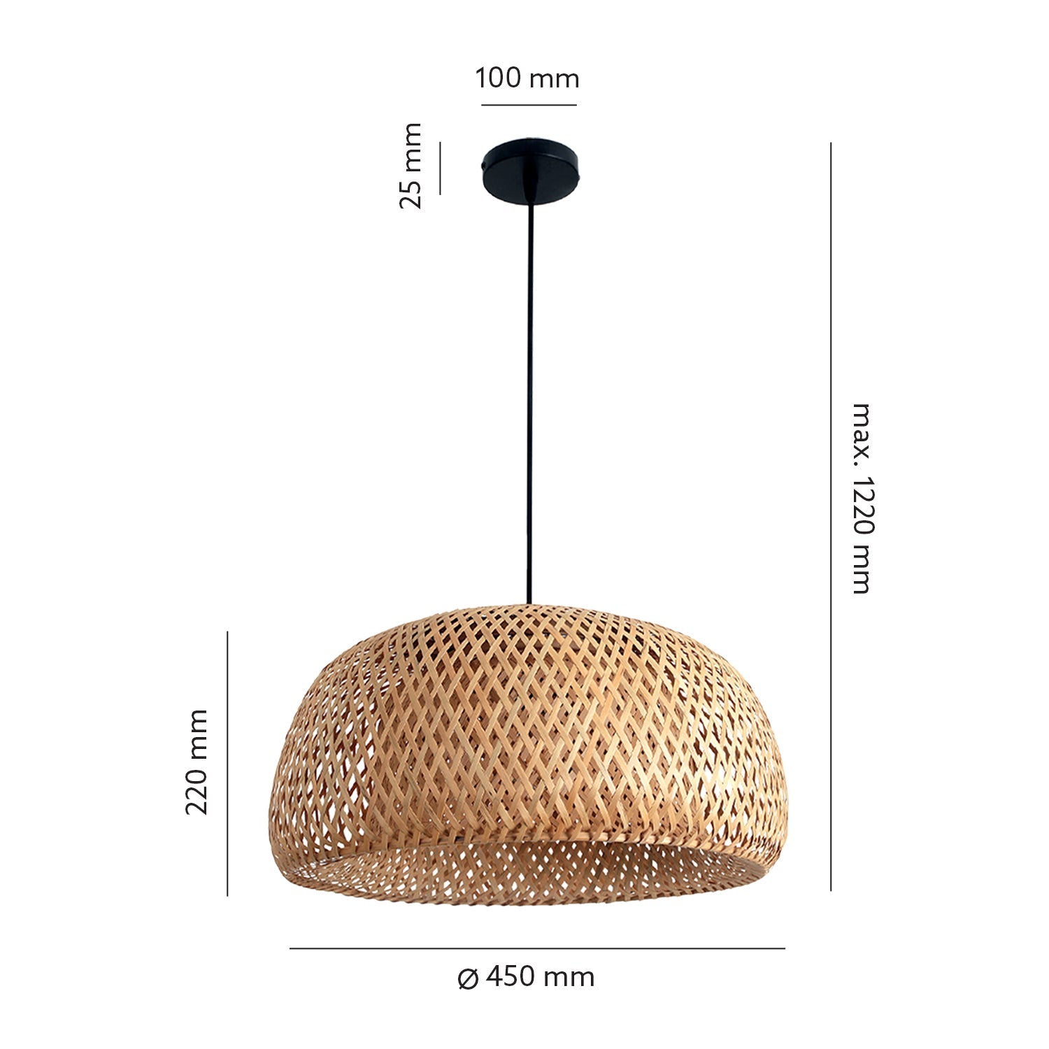 Lampa Sufitowa BAKU L duża WISZĄCA 1xE27 naturalna pleciona CZARNY Zwis - LAITICA