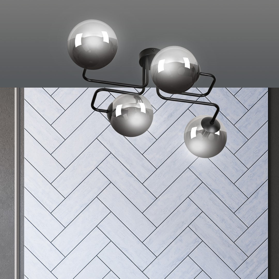 Lampa sufitowa BRENDI 4 BL GRAFIT loft klosze grafit czarna - LAITICA