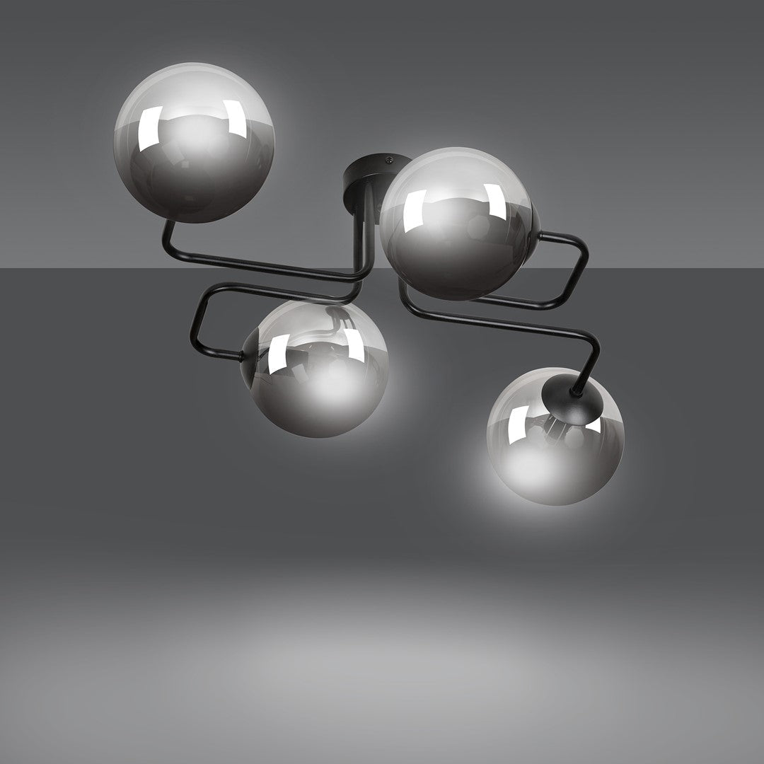 Lampa sufitowa BRENDI 4 BL GRAFIT loft klosze grafit czarna - LAITICA