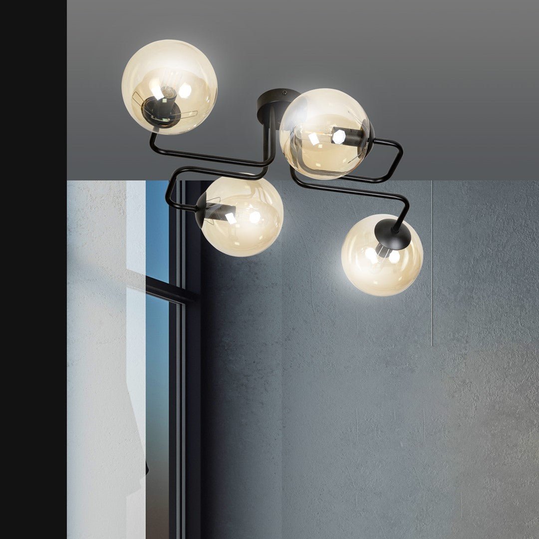 Lampa sufitowa BRENDI 4 BL MIODOWY loft klosz bursztyn - LAITICA