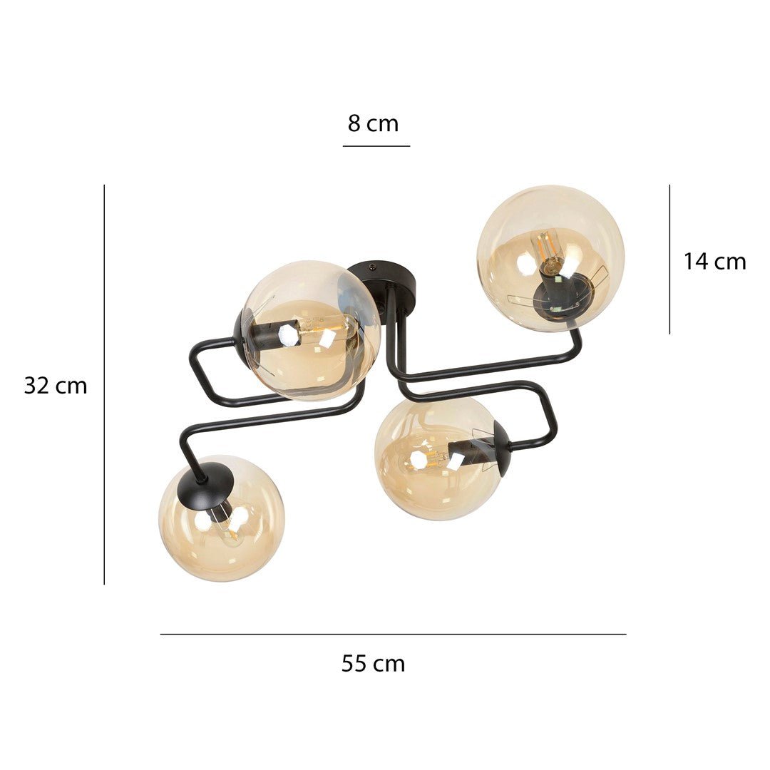 Lampa sufitowa BRENDI 4 BL MIODOWY loft klosz bursztyn - LAITICA