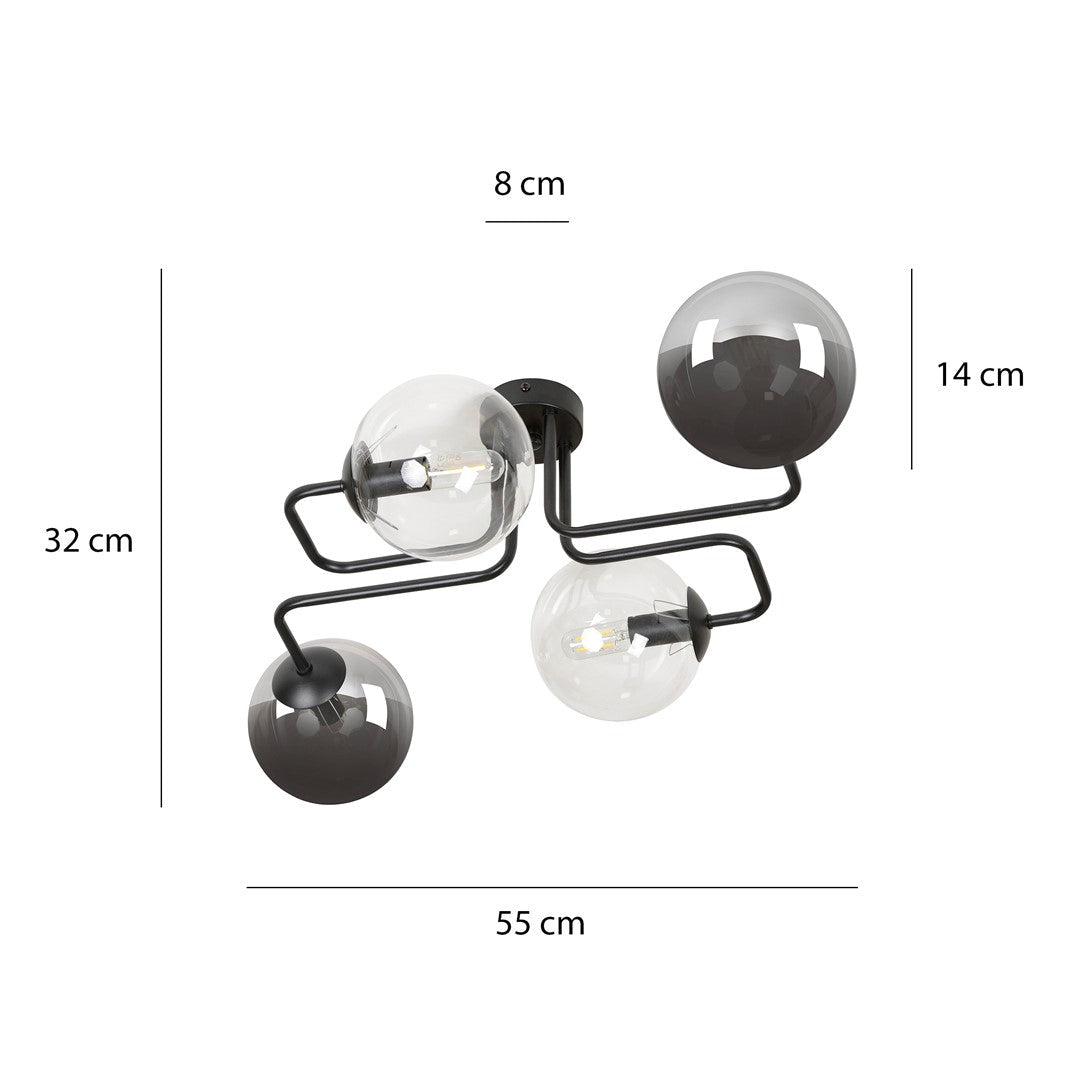 Lampa sufitowa BRENDI 4 BL MIX 1 loft klosz mix czarna - LAITICA