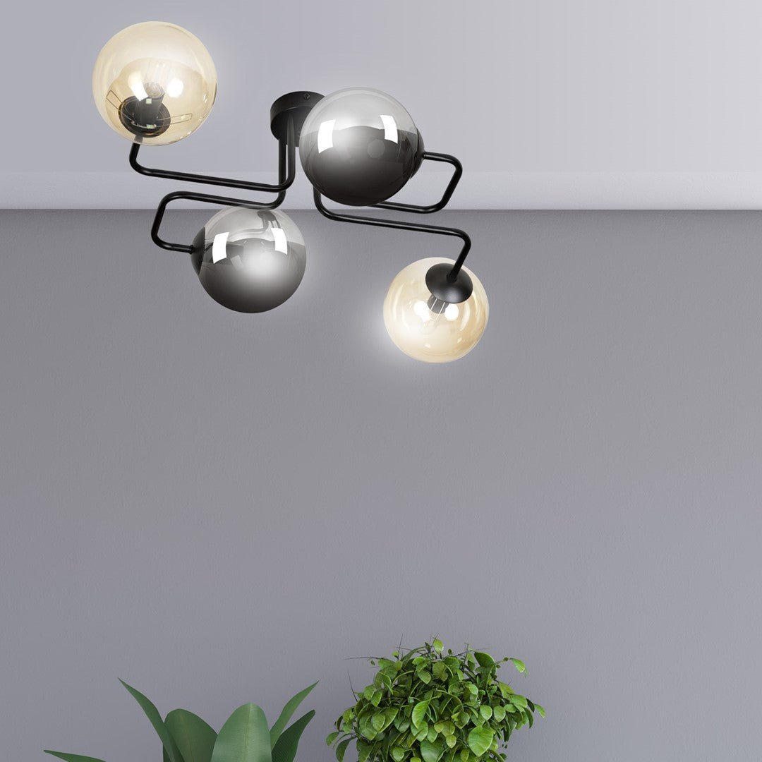 Lampa sufitowa BRENDI 4 BL MIX 2 loft klosz mix czarna - LAITICA