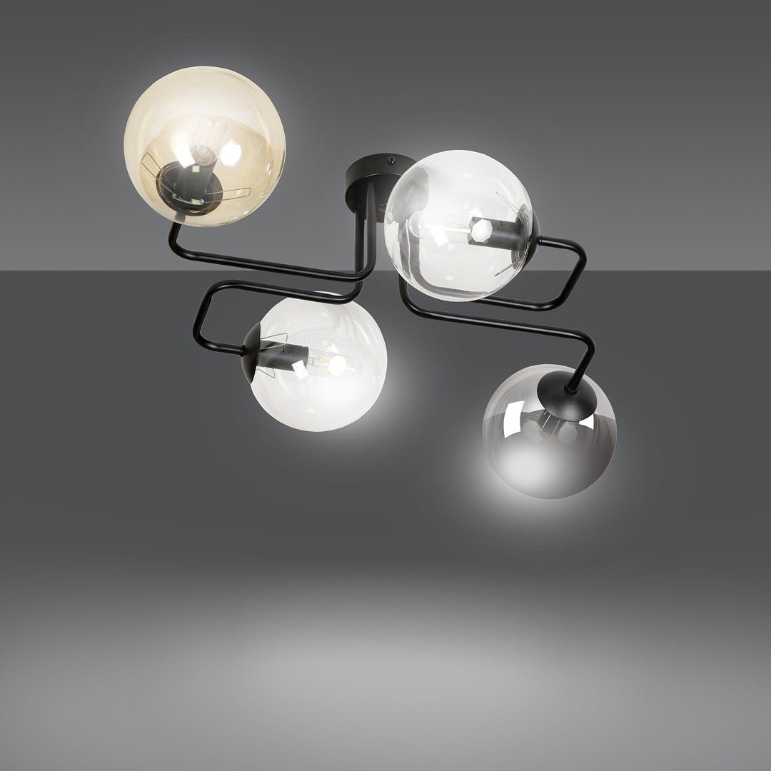 Lampa sufitowa BRENDI 4 BL MIX 3 loft klosz mix czarna - LAITICA