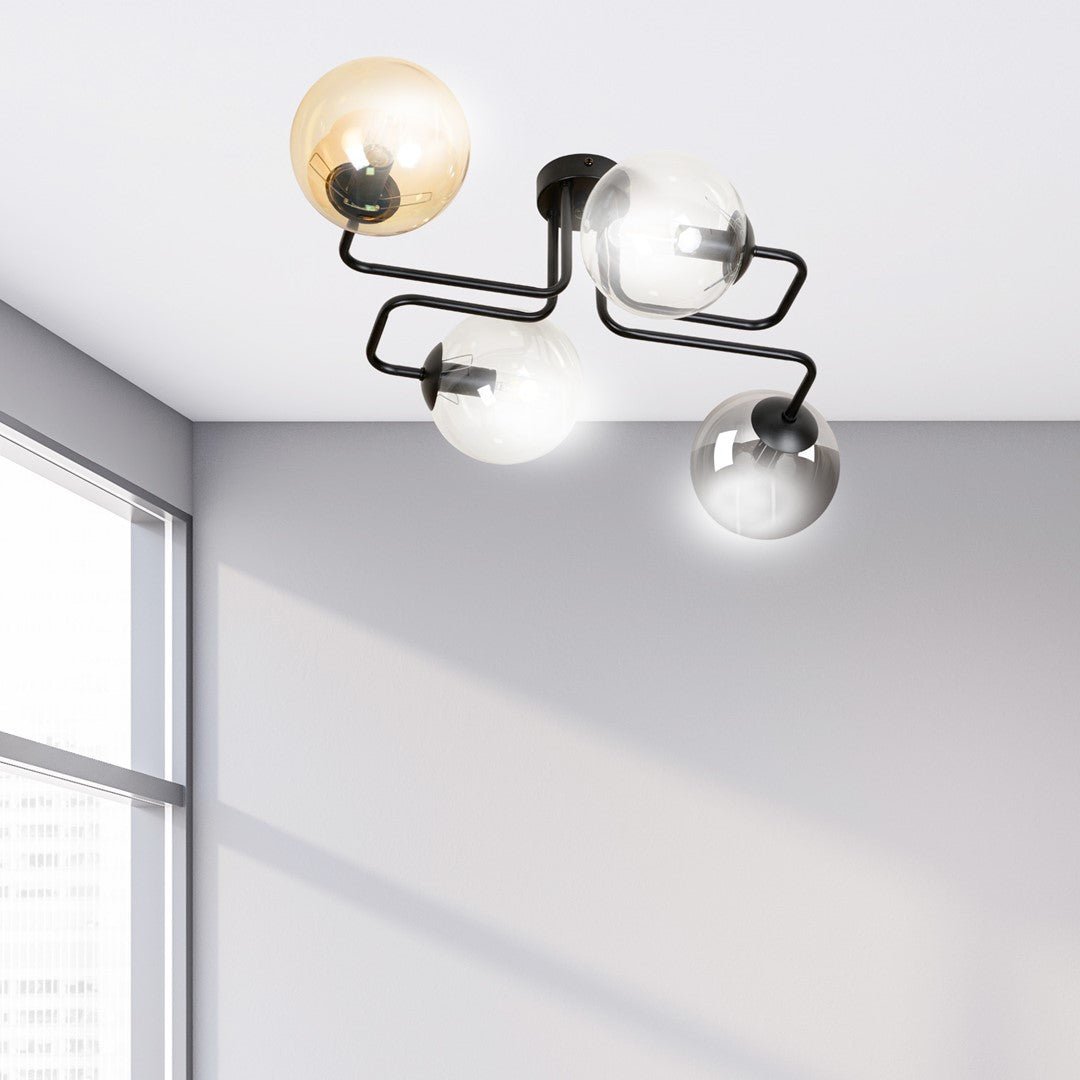 Lampa sufitowa BRENDI 4 BL MIX 3 loft klosz mix czarna - LAITICA