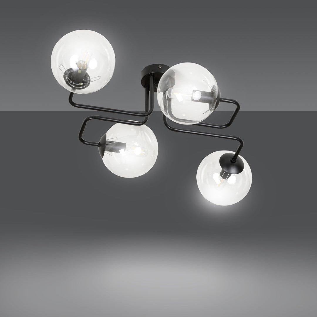 Lampa sufitowa BRENDI 4 BL TRANSPARENT loft klosz czarna - LAITICA