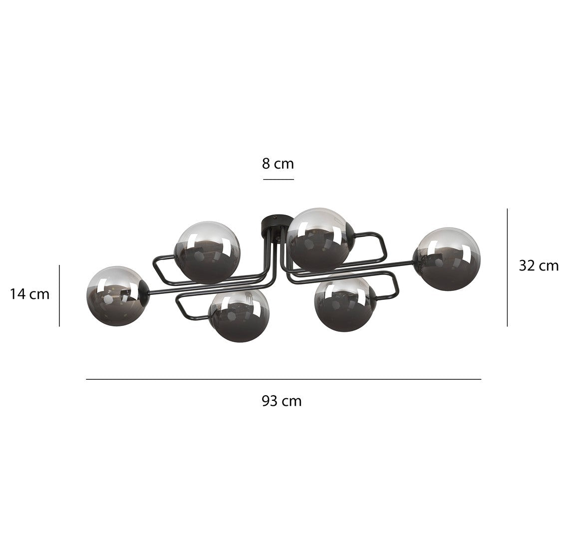 Lampa sufitowa BRENDI 6A BL GRAFIT loft klosze grafit czarna - LAITICA