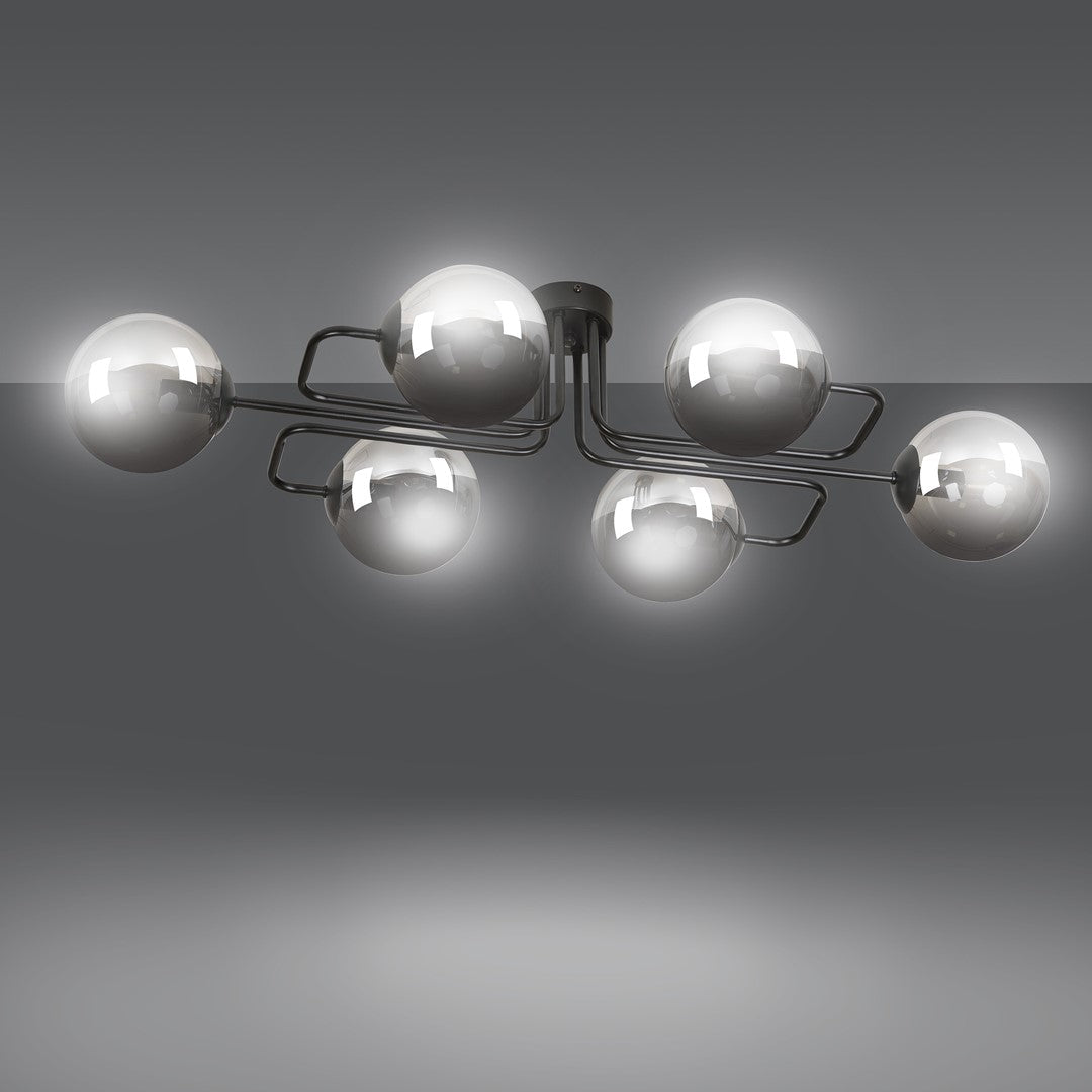 Lampa sufitowa BRENDI 6A BL GRAFIT loft klosze grafit czarna - LAITICA