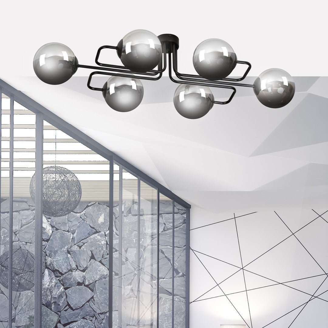 Lampa sufitowa BRENDI 6A BL GRAFIT loft klosze grafit czarna - LAITICA