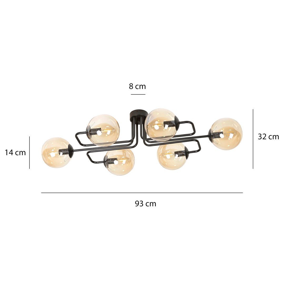 Lampa sufitowa BRENDI 6A BL MIODOWY loft klosze bursztyn - LAITICA