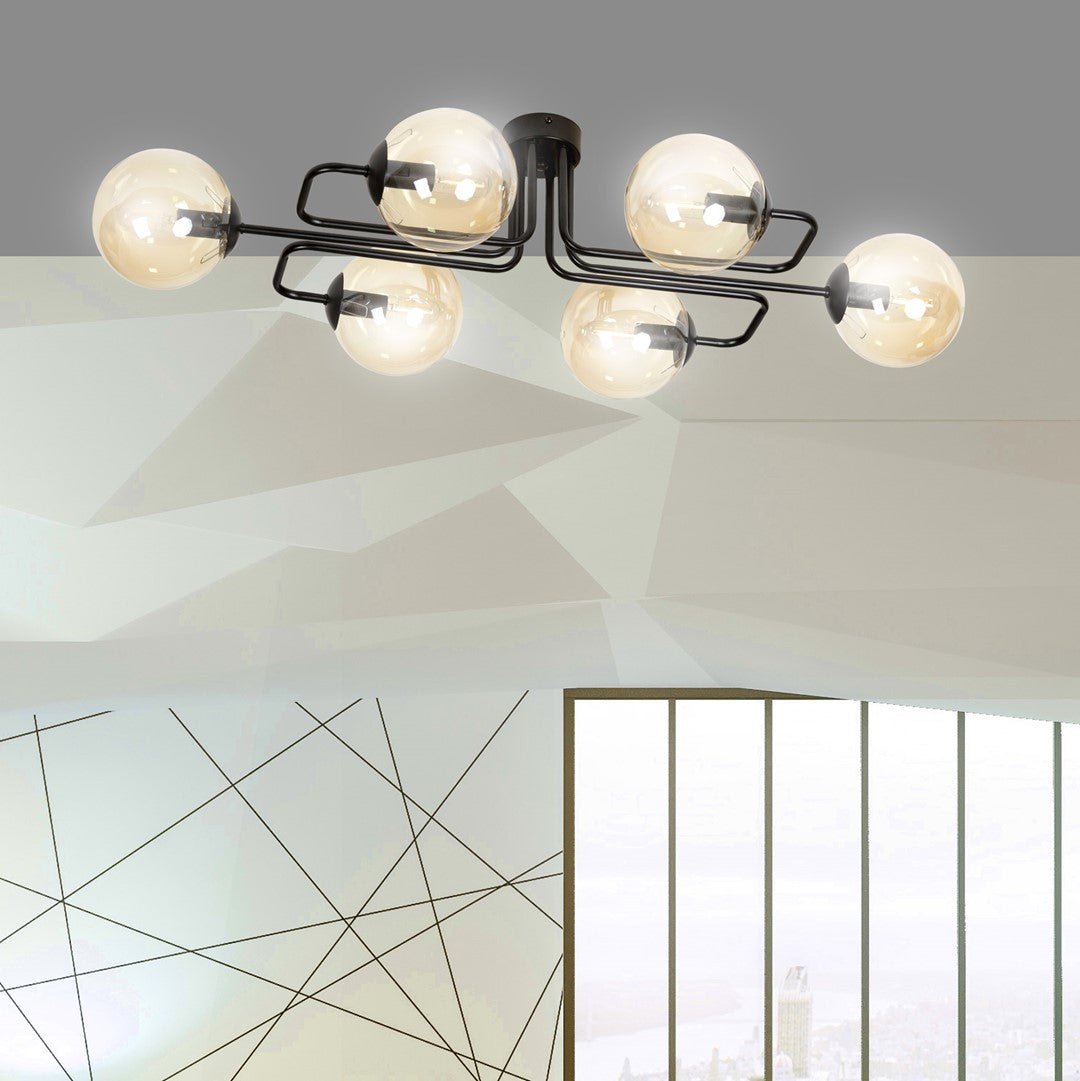 Lampa sufitowa BRENDI 6A BL MIODOWY loft klosze bursztyn - LAITICA