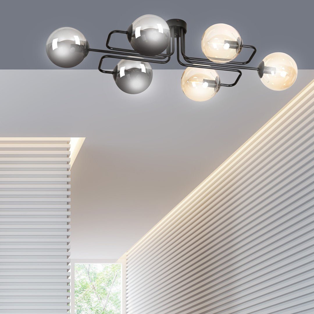 Lampa sufitowa BRENDI 6A BL MIX 2 loft klosze mix czarna - LAITICA