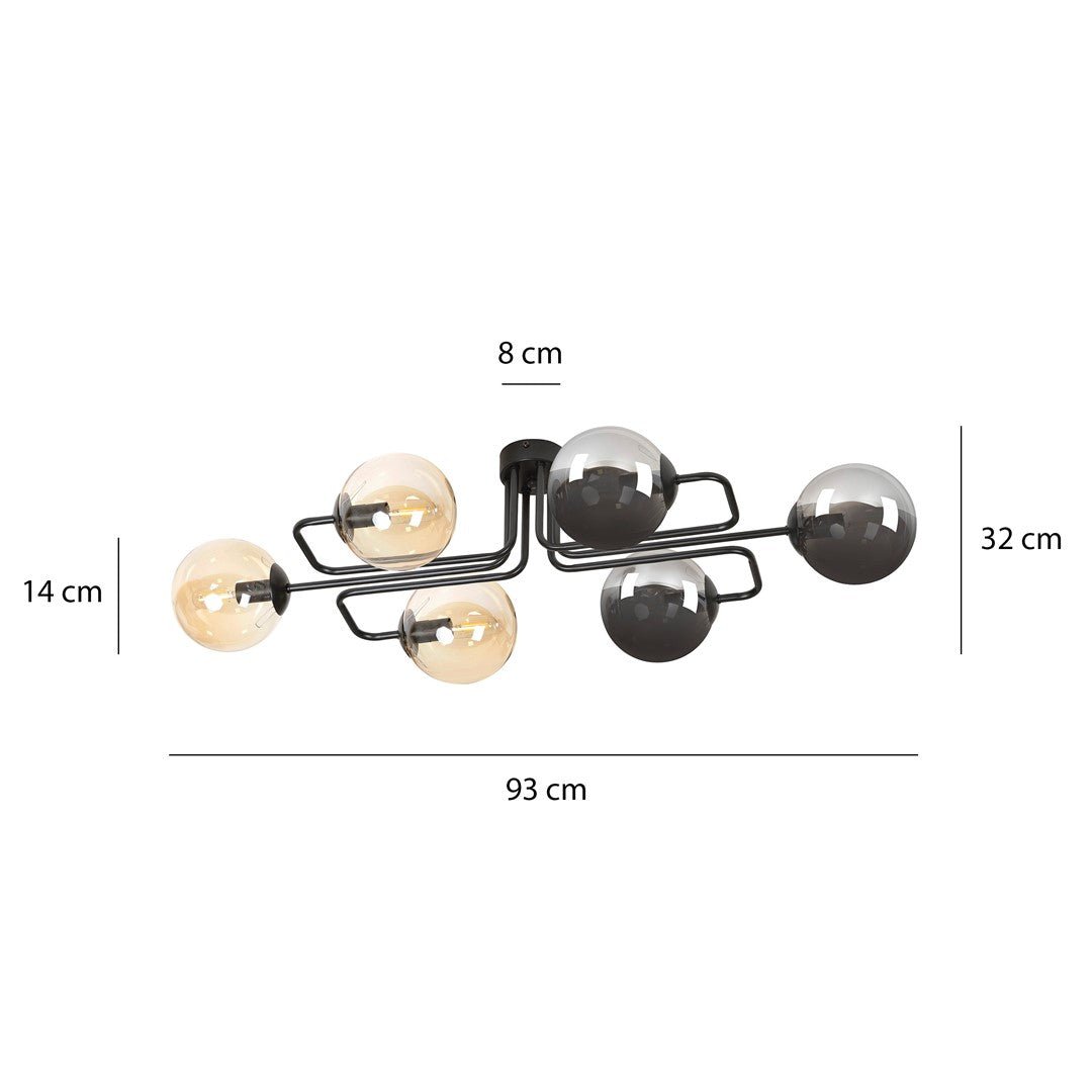 Lampa sufitowa BRENDI 6A BL MIX 2 loft klosze mix czarna - LAITICA