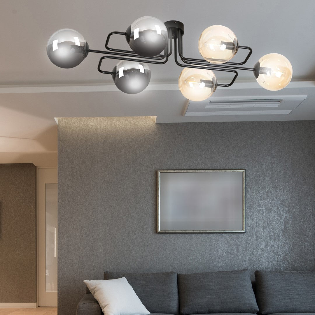 Lampa sufitowa BRENDI 6A BL MIX 2 loft klosze mix czarna - LAITICA