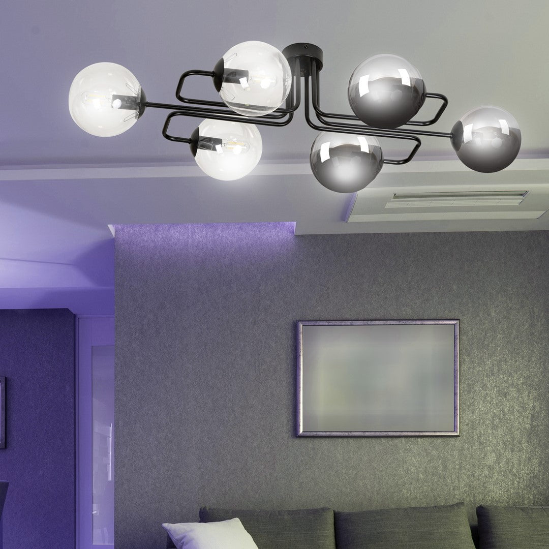 Lampa sufitowa BRENDI 6A BL MIX 3 loft klosze mix czarna - LAITICA