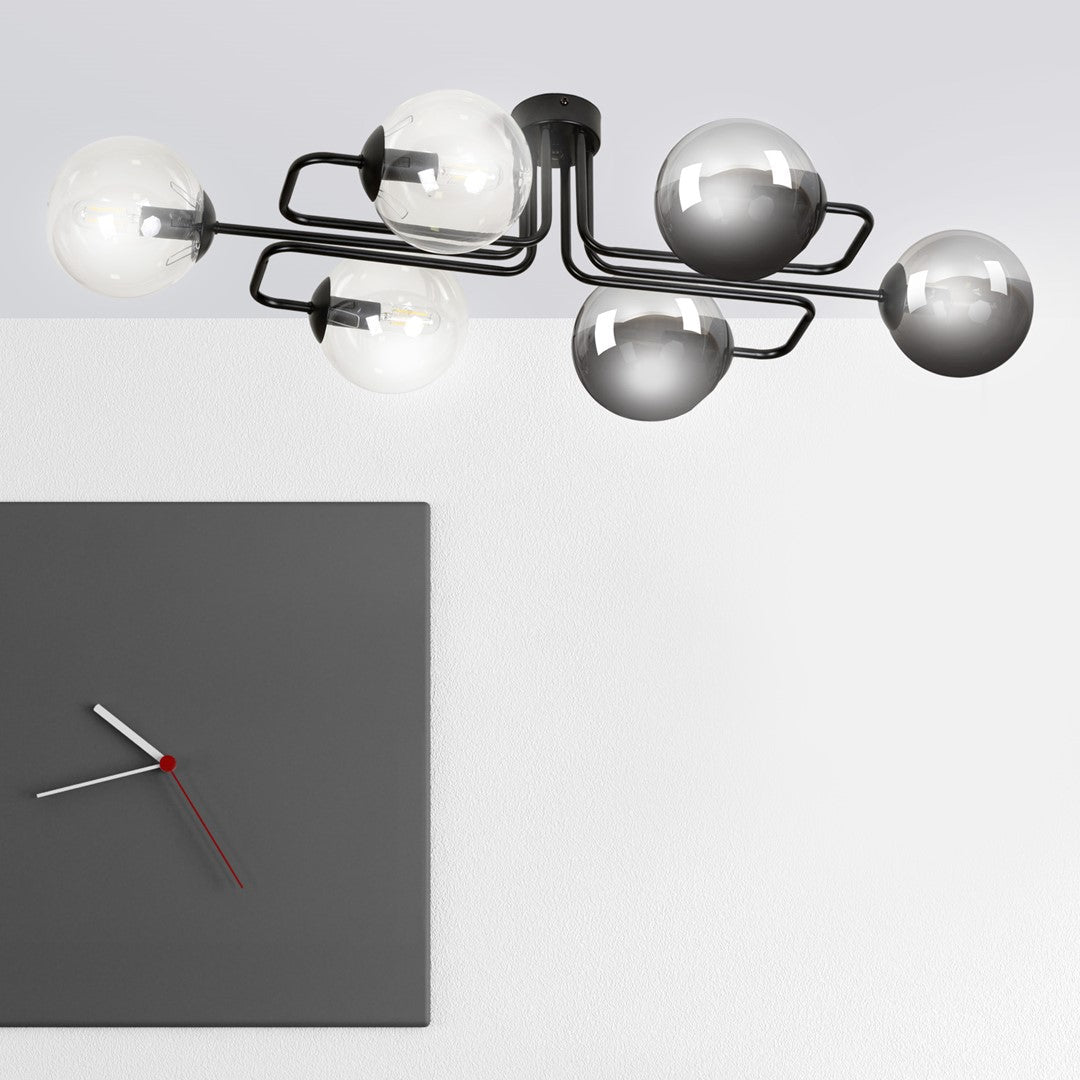 Lampa sufitowa BRENDI 6A BL MIX 3 loft klosze mix czarna - LAITICA
