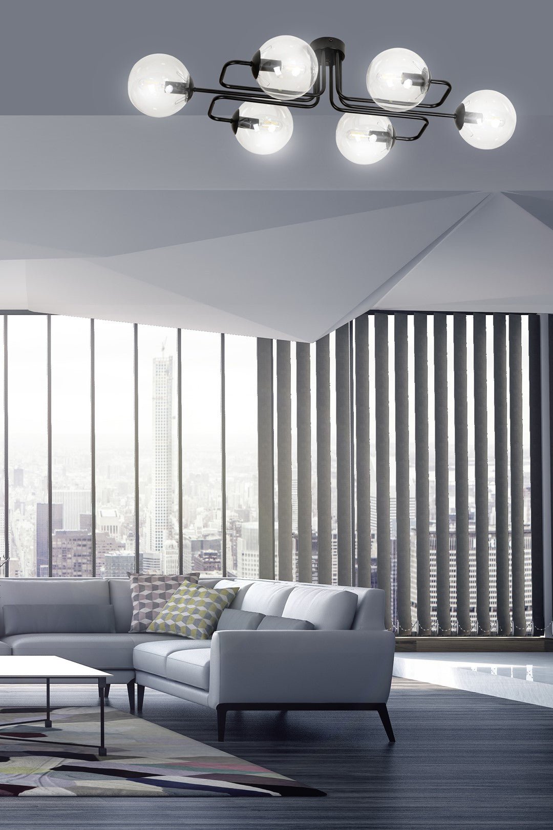 Lampa sufitowa BRENDI 6A BL TRANSPARENT loft klosz czarna - LAITICA