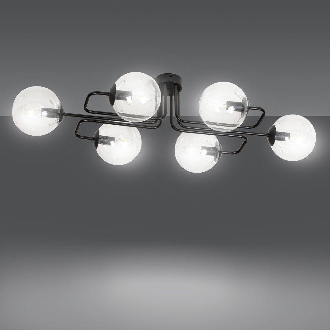 Lampa sufitowa BRENDI 6A BL TRANSPARENT loft klosz czarna - LAITICA