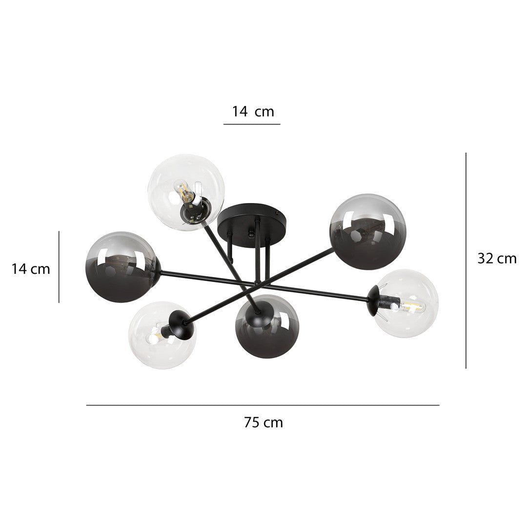 Lampa sufitowa BRENDI 6B BL MIX 1 loft klosze mix czarna - LAITICA