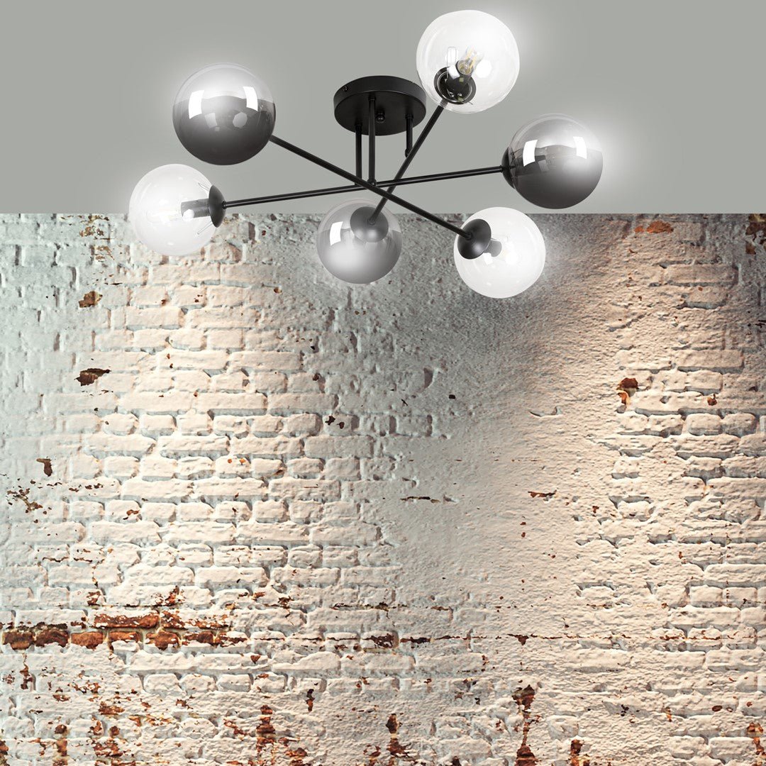 Lampa sufitowa BRENDI 6B BL MIX 1 loft klosze mix czarna - LAITICA