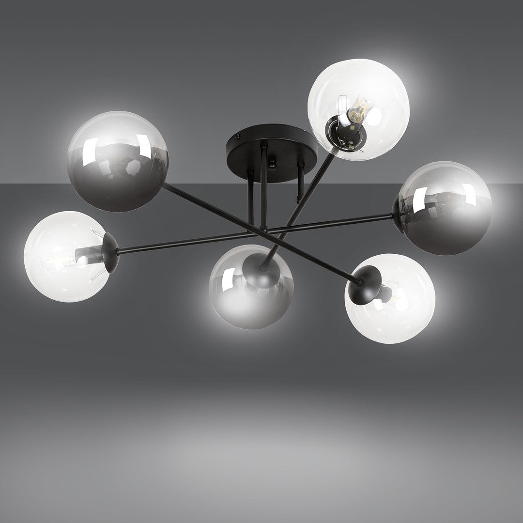 Lampa sufitowa BRENDI 6B BL MIX 1 loft klosze mix czarna - LAITICA