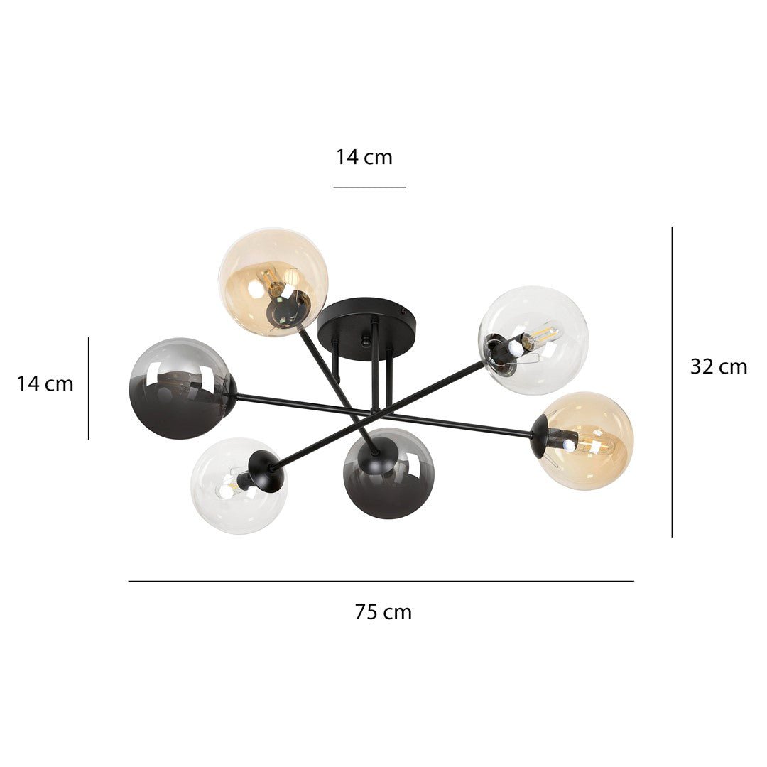 Lampa sufitowa BRENDI 6B BL MIX 2 loft klosz mix czarna - LAITICA