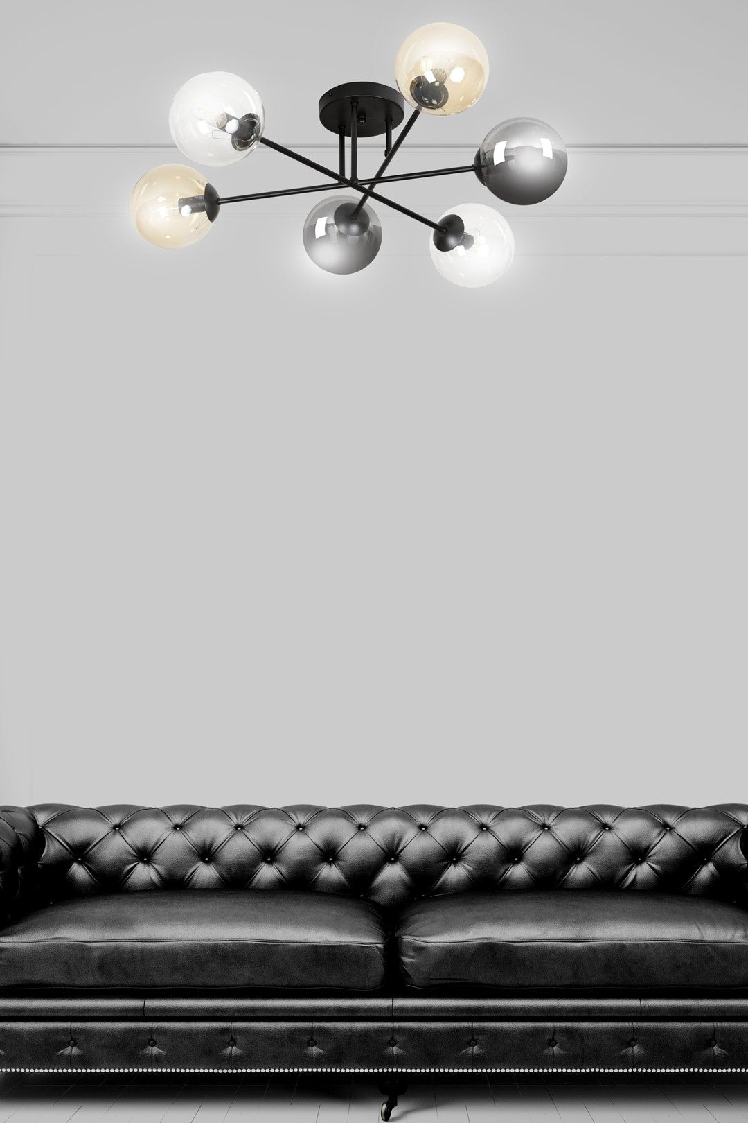 Lampa sufitowa BRENDI 6B BL MIX 2 loft klosz mix czarna - LAITICA