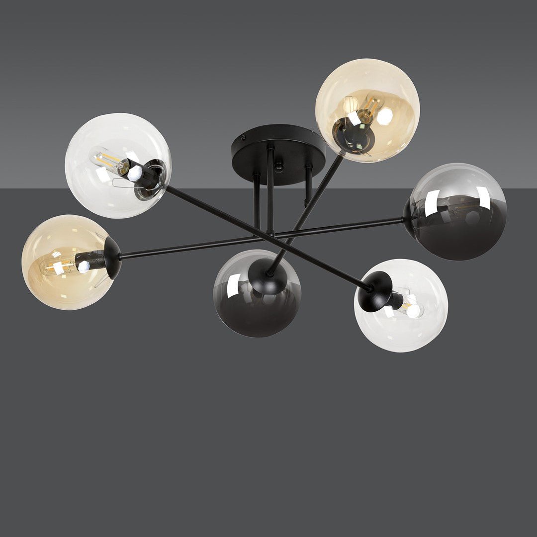 Lampa sufitowa BRENDI 6B BL MIX 2 loft klosz mix czarna - LAITICA