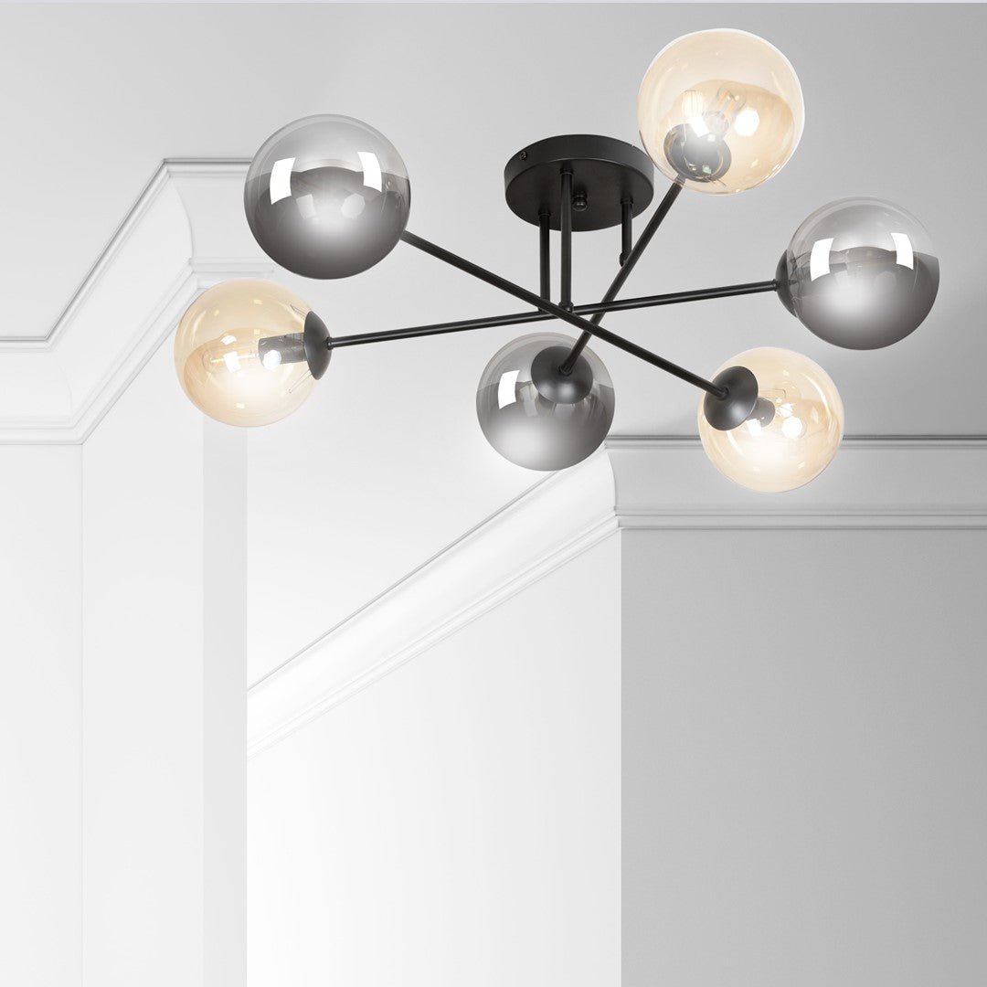Lampa sufitowa BRENDI 6B BL MIX 3 loft klosze mix, czarna - LAITICA