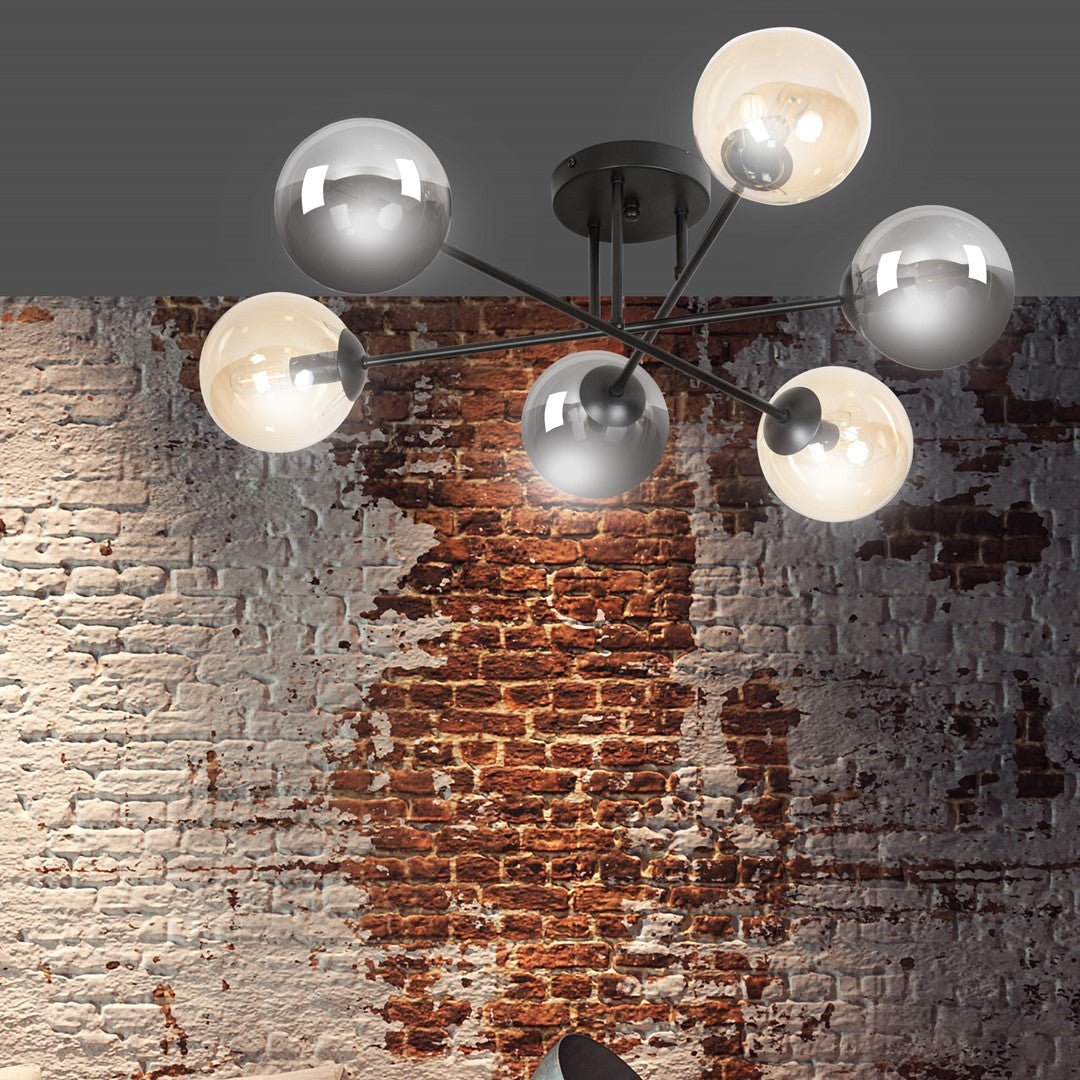 Lampa sufitowa BRENDI 6B BL MIX 3 loft klosze mix, czarna - LAITICA