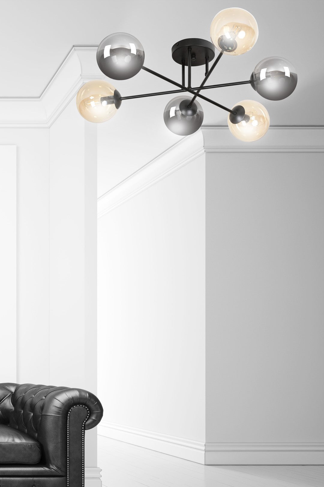 Lampa sufitowa BRENDI 6B BL MIX 3 loft klosze mix, czarna - LAITICA