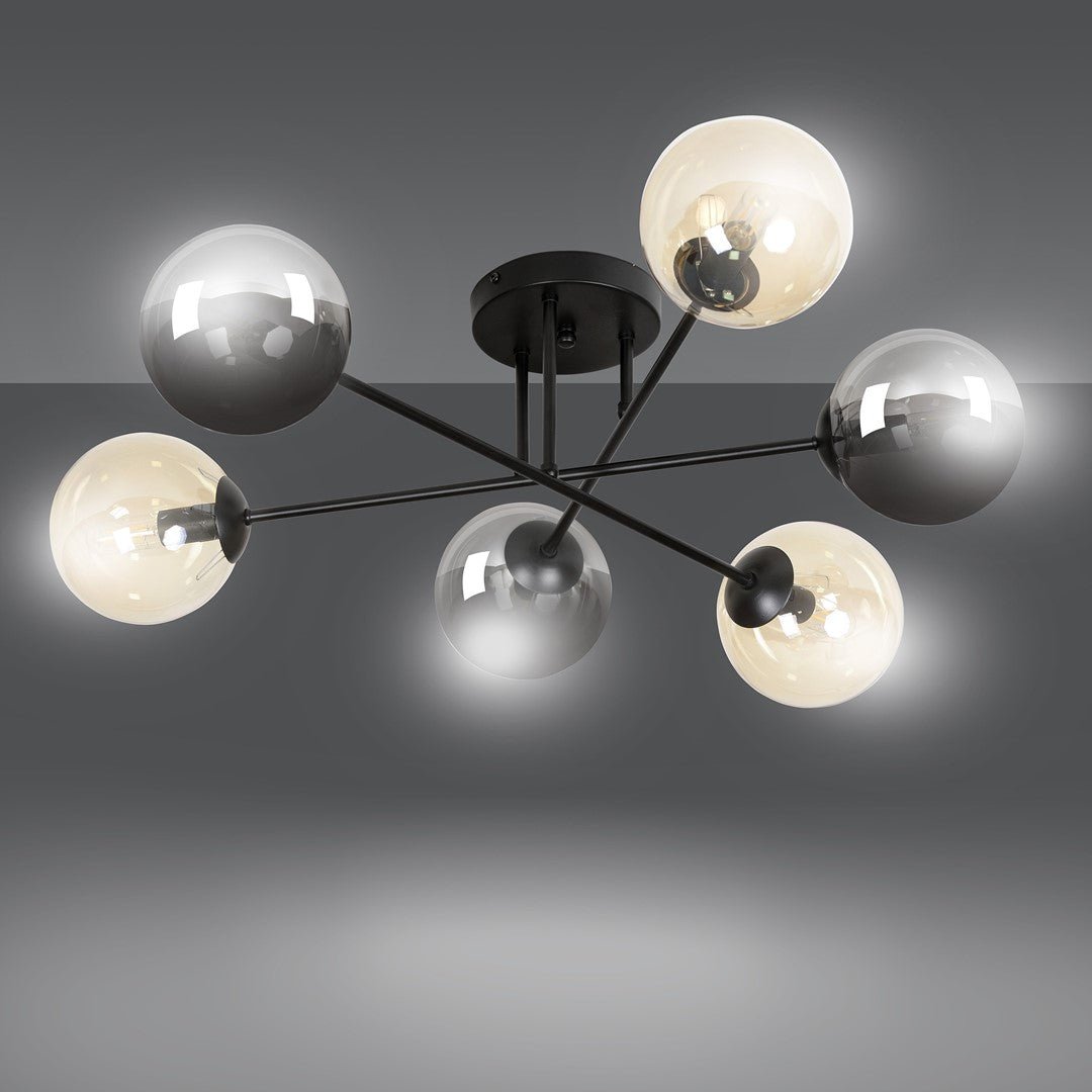 Lampa sufitowa BRENDI 6B BL MIX 3 loft klosze mix, czarna - LAITICA
