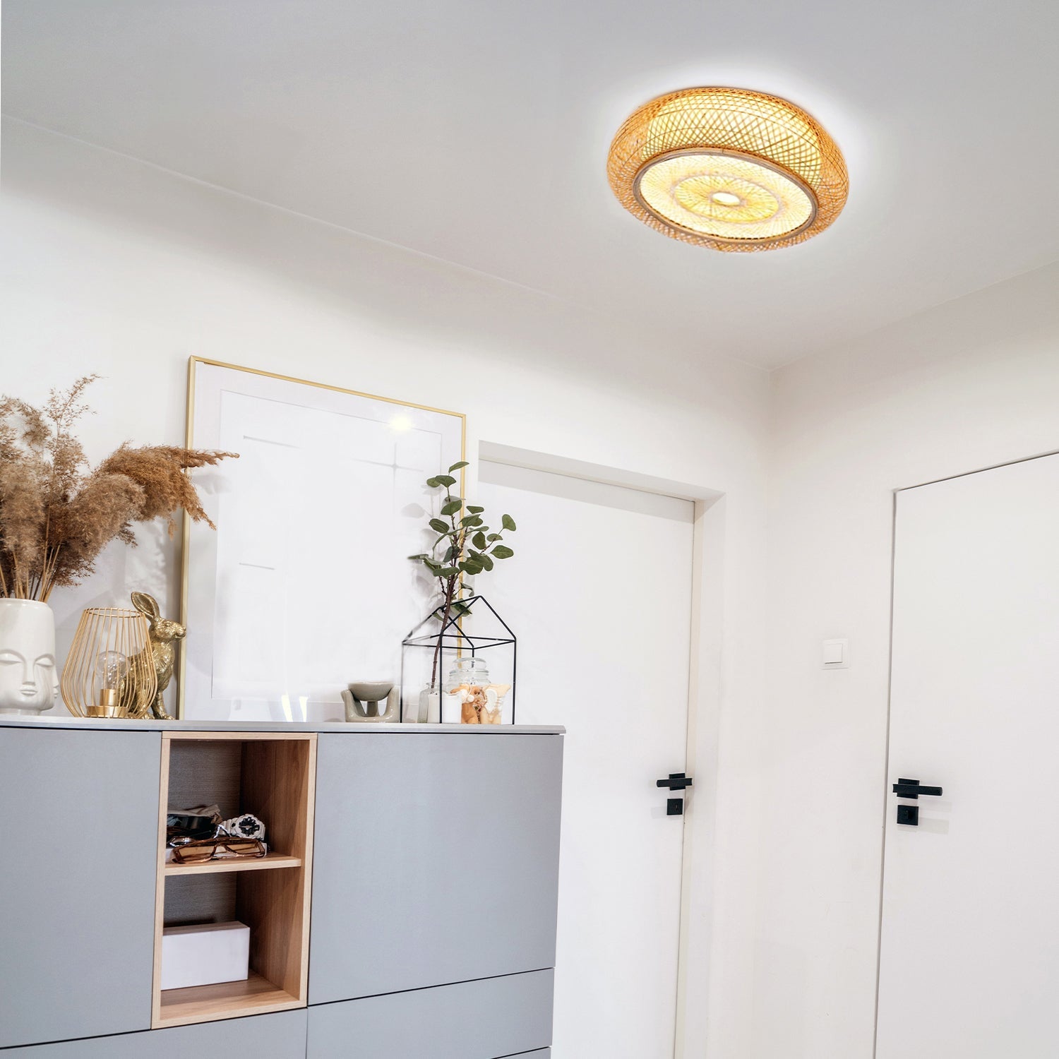 Lampa sufitowa BULI S Plafon Bambusowa pleciona E27 40cm Okrągła 3xE27 - LAITICA