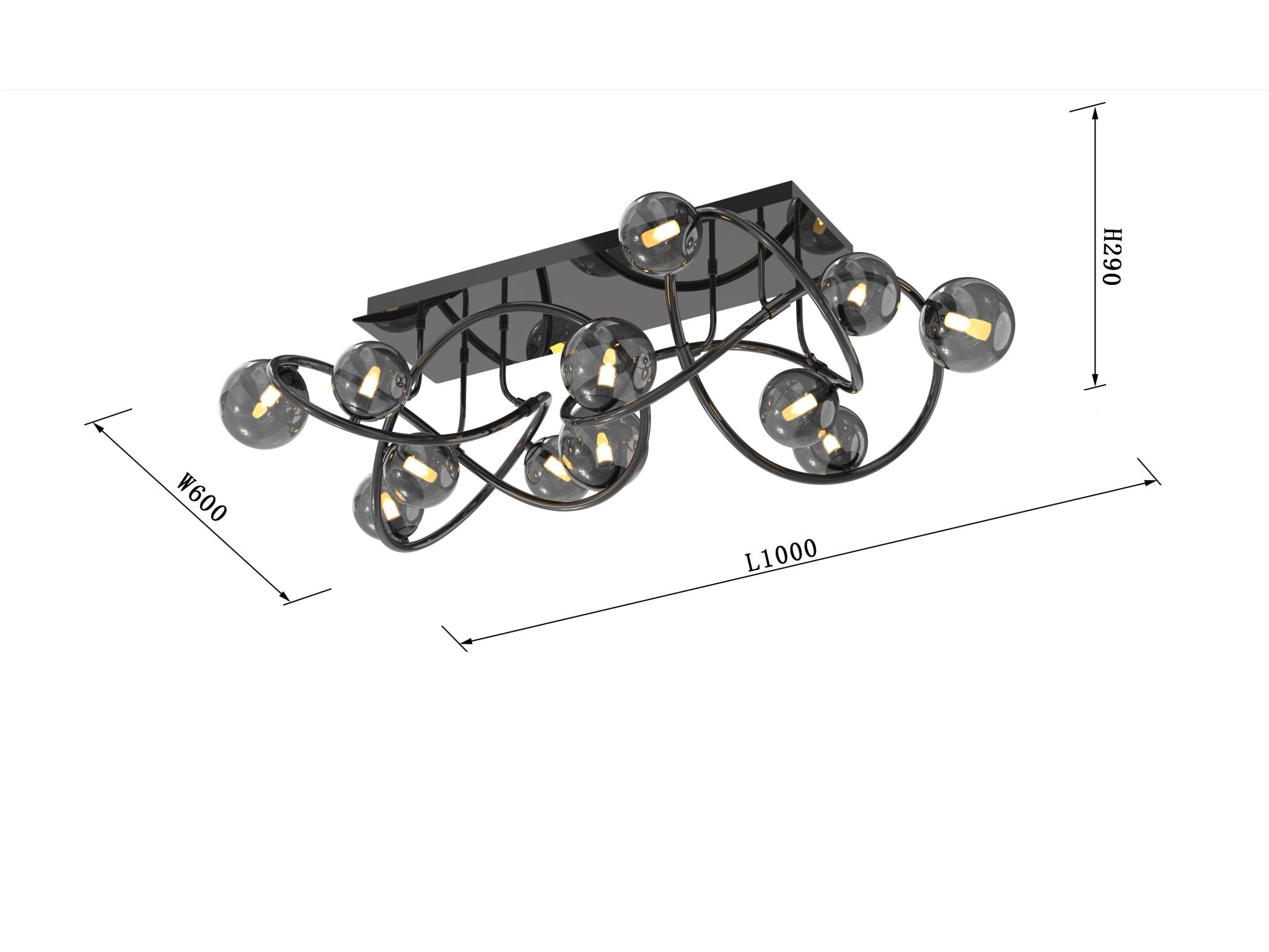 Lampa sufitowa MALTA ozdobna 12 punktów światła BARWA CIEPŁA dymione klosze - LAITICA