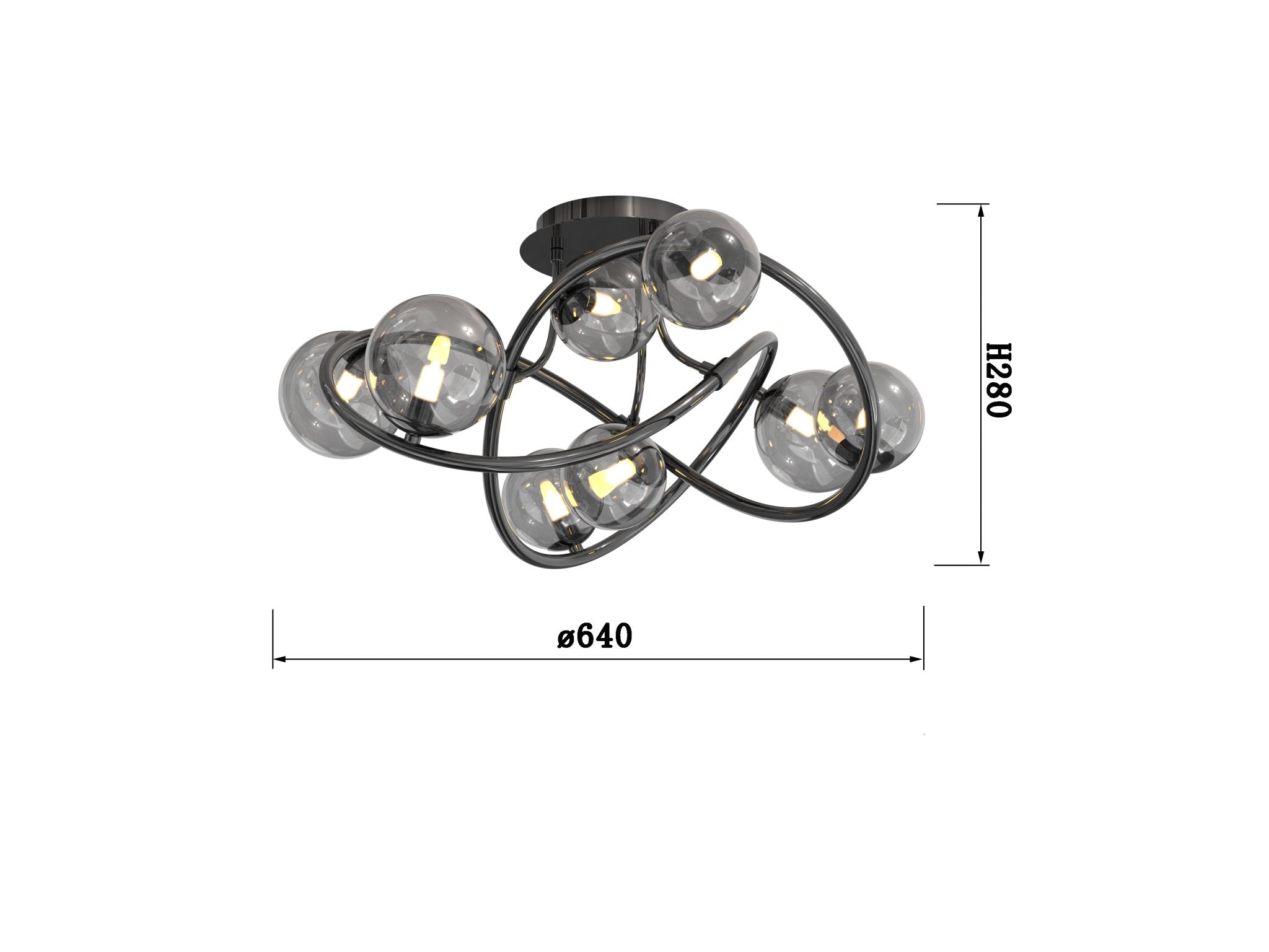 Lampa sufitowa MALTA ozdobna 8 punktów światła BARWA CIEPŁA dymione klosze - LAITICA