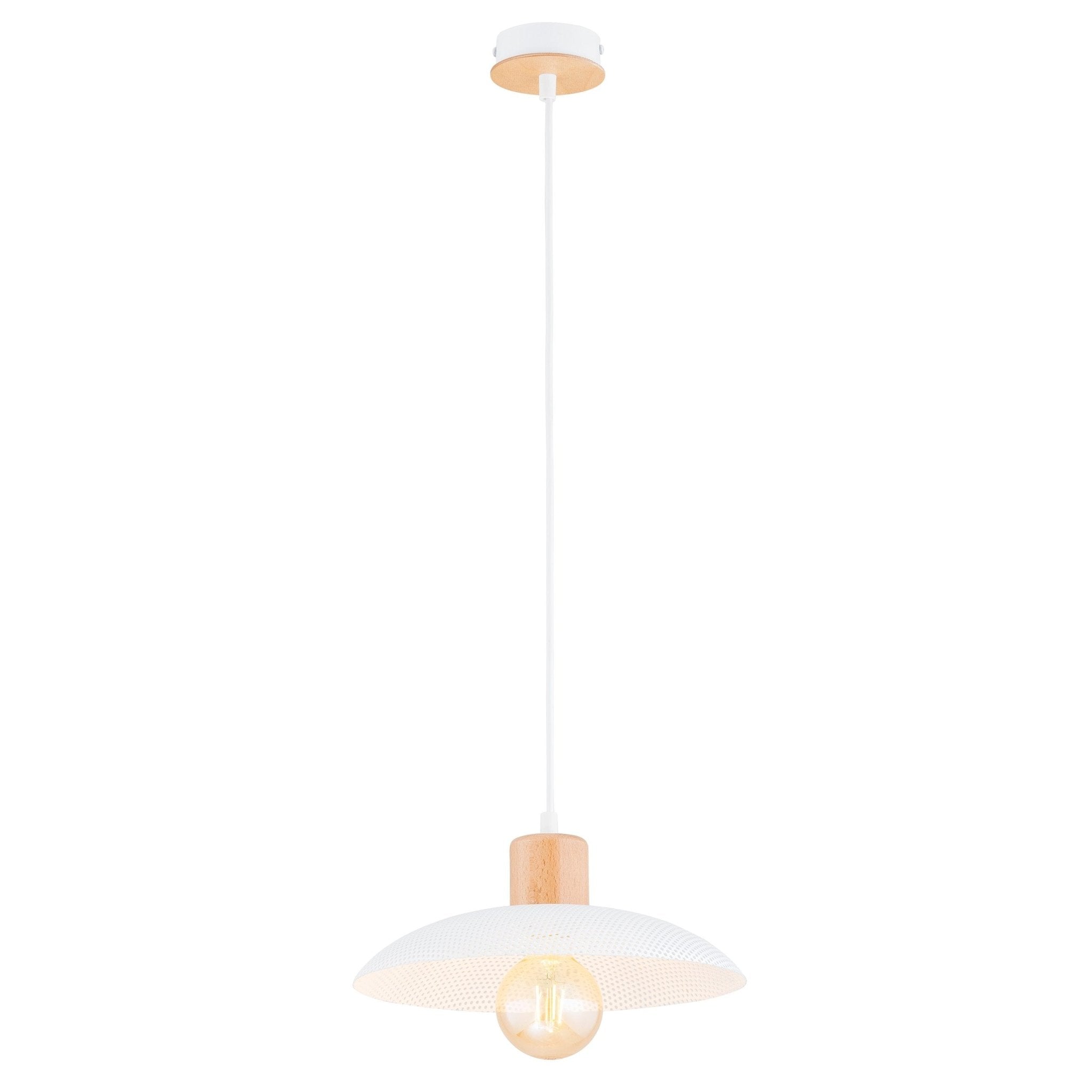 Lampa sufitowa metalowy klosz drewno NELI wisząca ZWIS BIAŁA 1xE27 - LAITICA